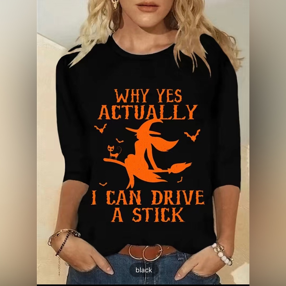 NWOT Halloween 🎃 Long Sleeve Shirt with Witch Black with Orange Detail Medium